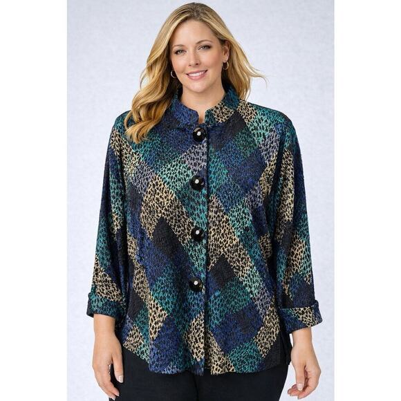 Draper’s & Damon’s Tops - Draper’s & Damon’s 3X Textured Geometric Button Front Jacket Top